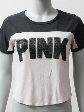 PINK Victoria's Secret Heather Charcoal Logo Tee — Gray